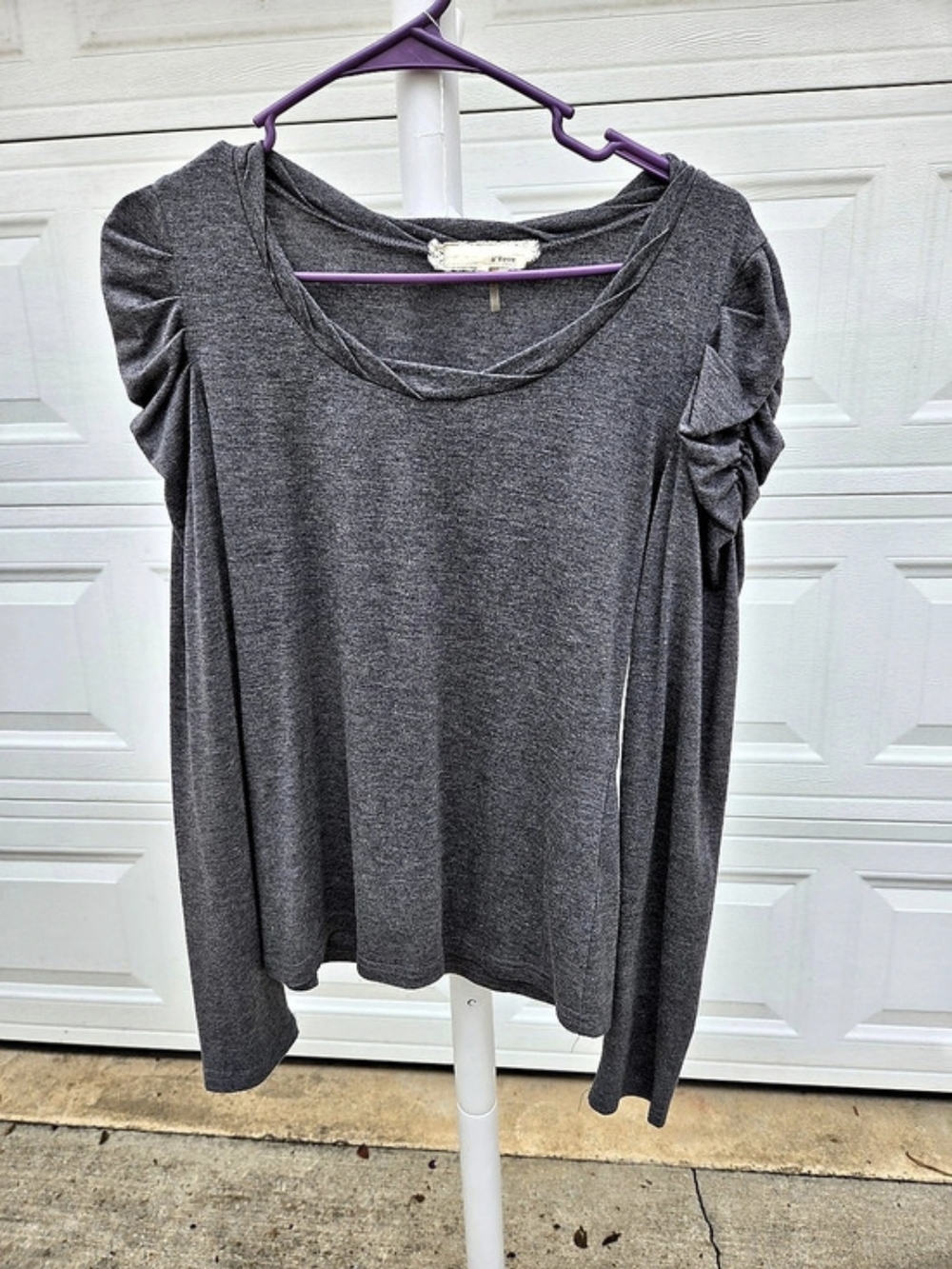a'reve Gray Ruched Sleeve Long Sleeve Top